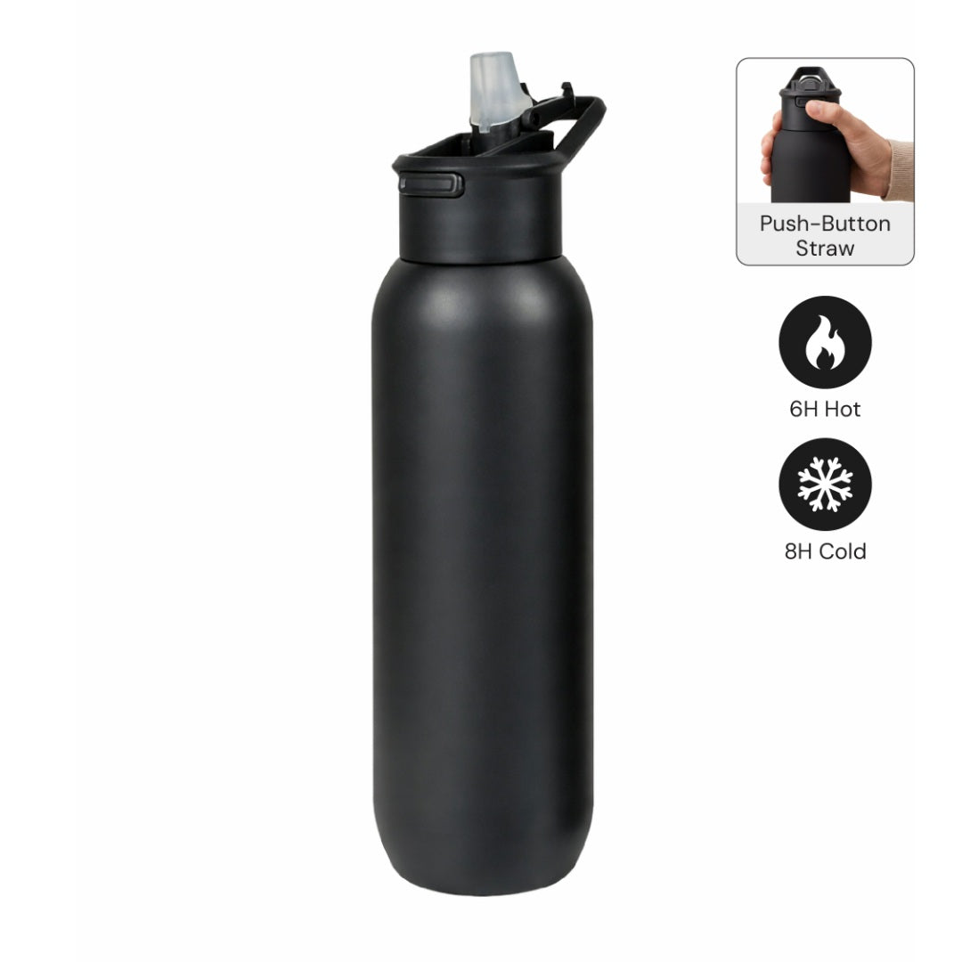 TOLEDO - Hans Larsen Double Wall Bottle with Straw 600 ml - Black