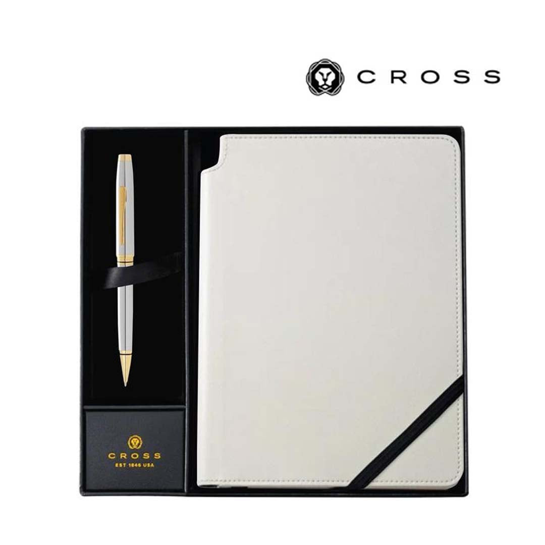Cross Coventry Chrome/Gold Ballpoint Pen with Classic White Journal Gift Set