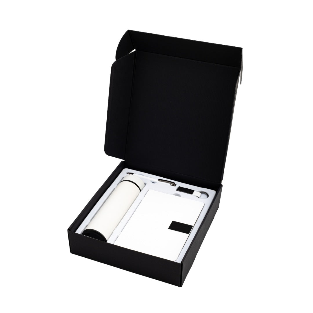 ORION SET - Giftology Set of Temperature Flask, Notebook, Pen and Keychain - White