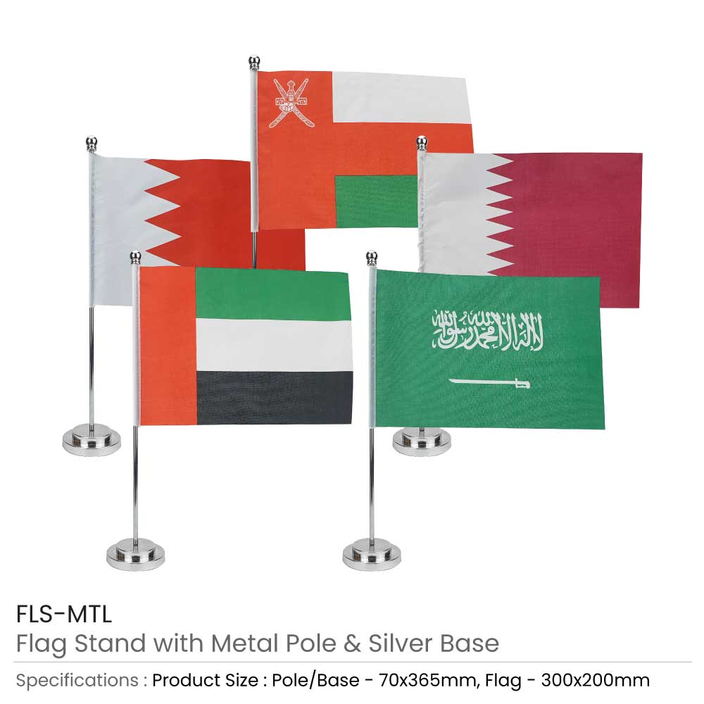 Flag with Metal Pole &amp; Silver Plated Plastic Base