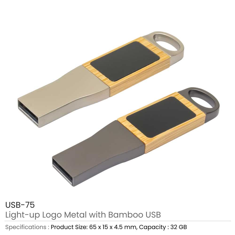 Light-Up Logo Metal &amp; Bamboo USB Flash Drives 32GB