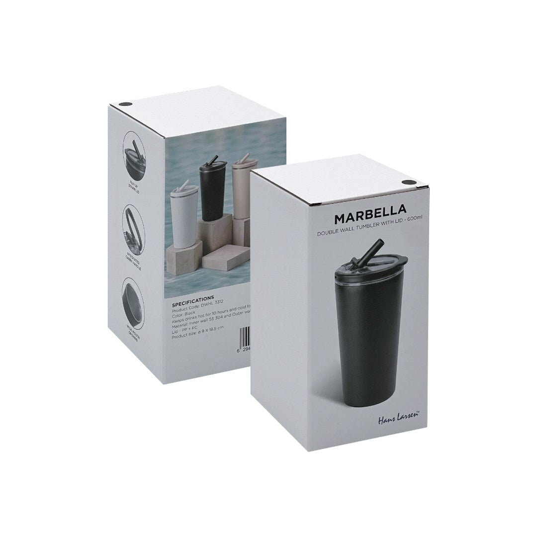 MARBELLA - Hans Larsen Double Wall Tumbler with Sip Lid 600 ml - Black