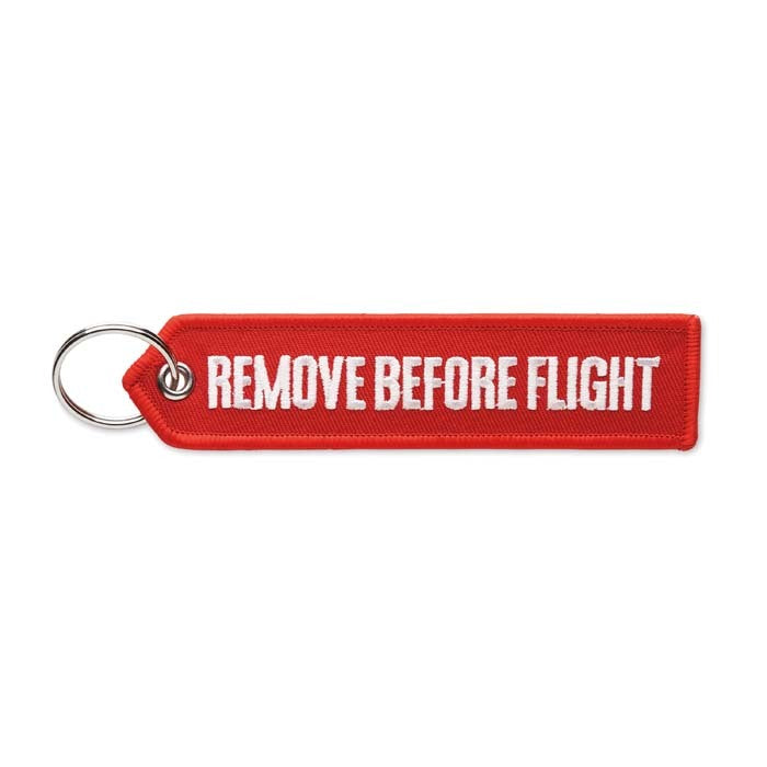 Embroidered key tag with triangular shaped end - Embroidered key tag with triangular shaped end