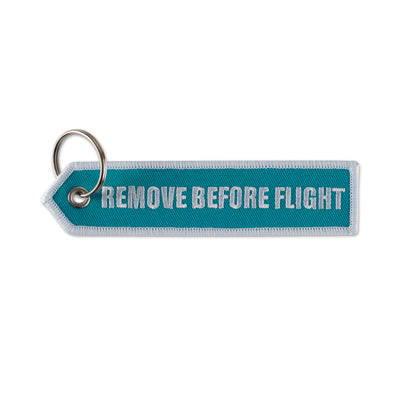 Embroidered key tag with triangular shaped end - Embroidered key tag with triangular shaped end
