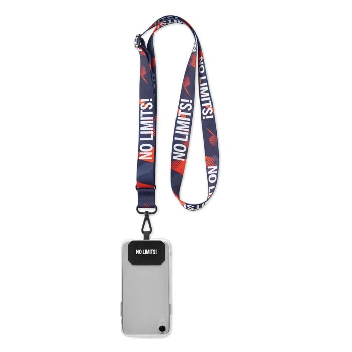 Sublimated adjustable rPET crossbody phone holder. - Sublimated adjustable rPET crossbody phone holder.