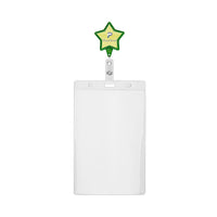 Retractable badge reel in star shape with logo. - Retractable badge reel in star shape with logo.