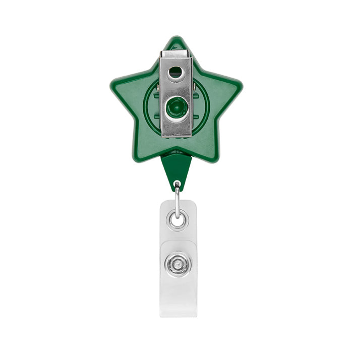 Retractable badge reel in star shape with logo. - Retractable badge reel in star shape with logo.