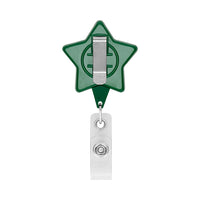 Retractable badge reel in star shape with logo. - Retractable badge reel in star shape with logo.
