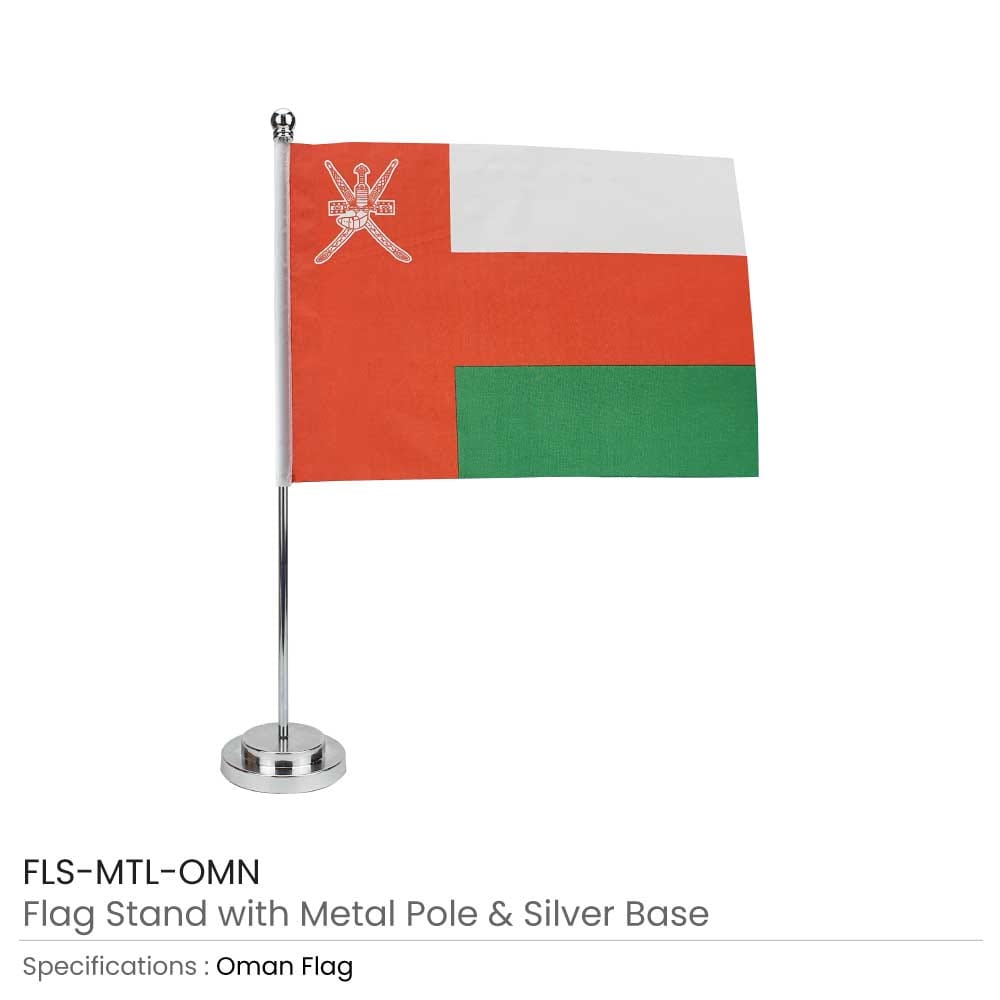 Flag with Metal Pole &amp; Silver Plated Plastic Base