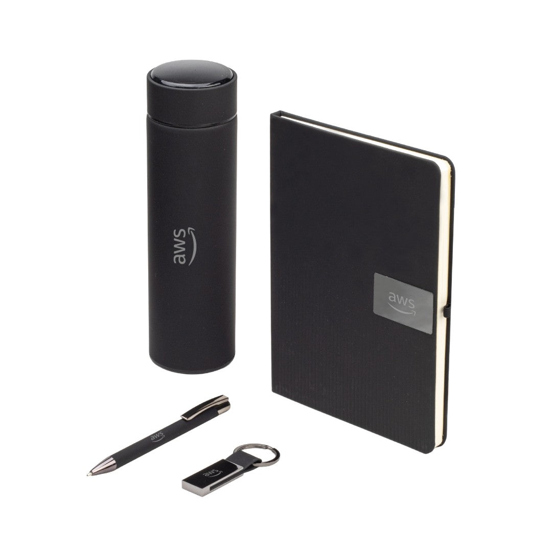 ORION SET - Giftology Set of Thermo Bottle, Notebook, Pen and Keychain - Black