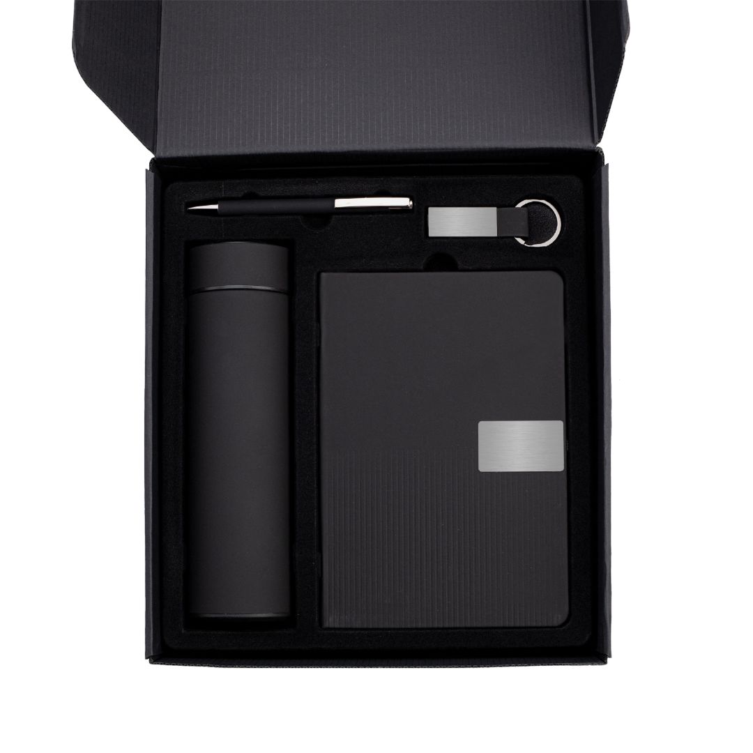 ORION SET - Giftology Set of Thermo Bottle, Notebook, Pen and Keychain - Black