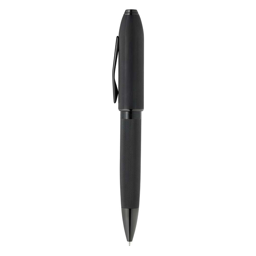 Peerless™ Polished Black PVD Engraved Diamond Pattern with Black PVD Appointments and Swarovski Crystal Ballpoint Pen with Blue Ink