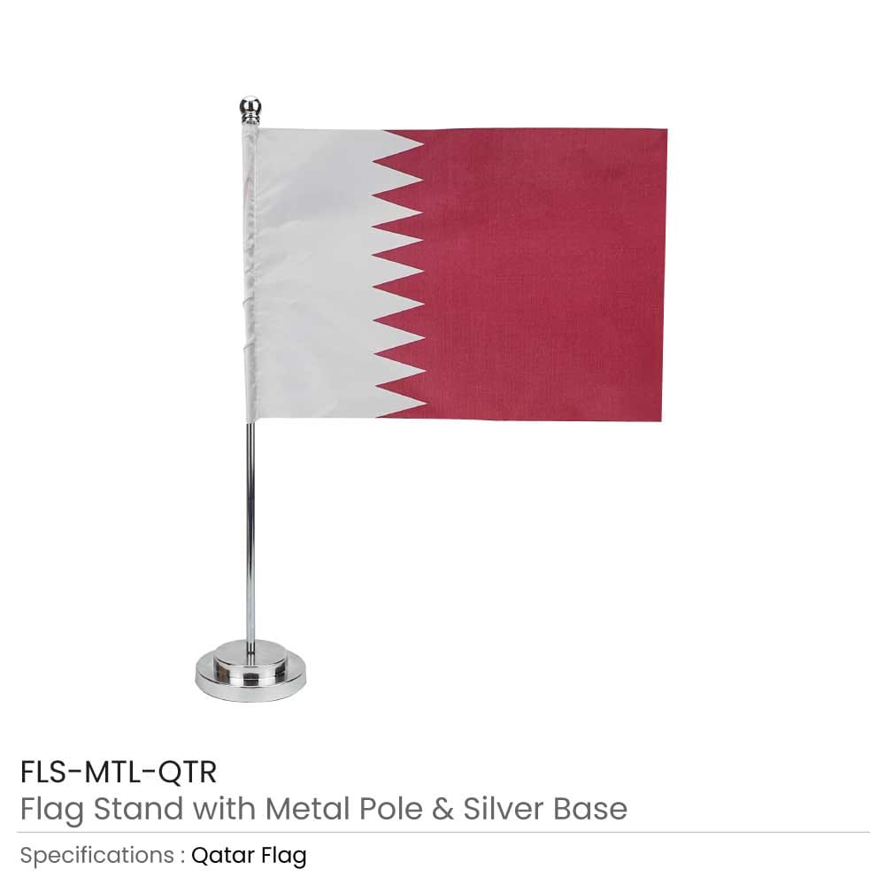 Flag with Metal Pole &amp; Silver Plated Plastic Base