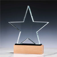 Star Shaped Crystal Awards with Wooden Base