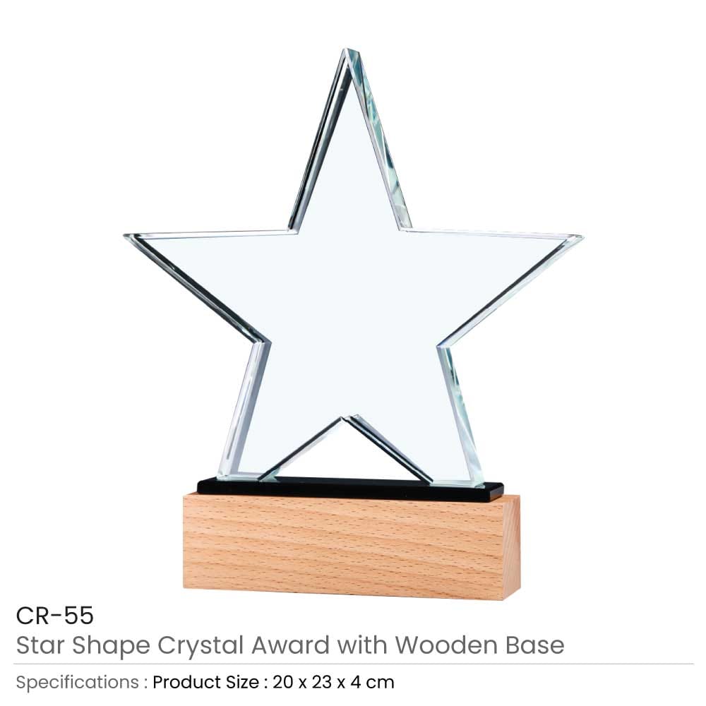 Star Shaped Crystal Awards with Wooden Base