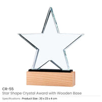 Star Shaped Crystal Awards with Wooden Base