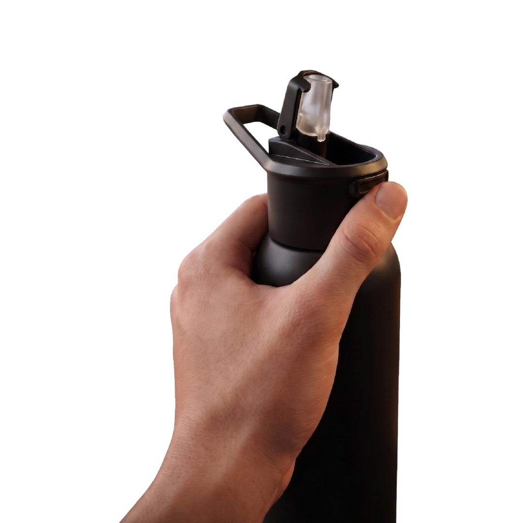 TOLEDO - Hans Larsen Double Wall Bottle with Straw 600 ml - Black